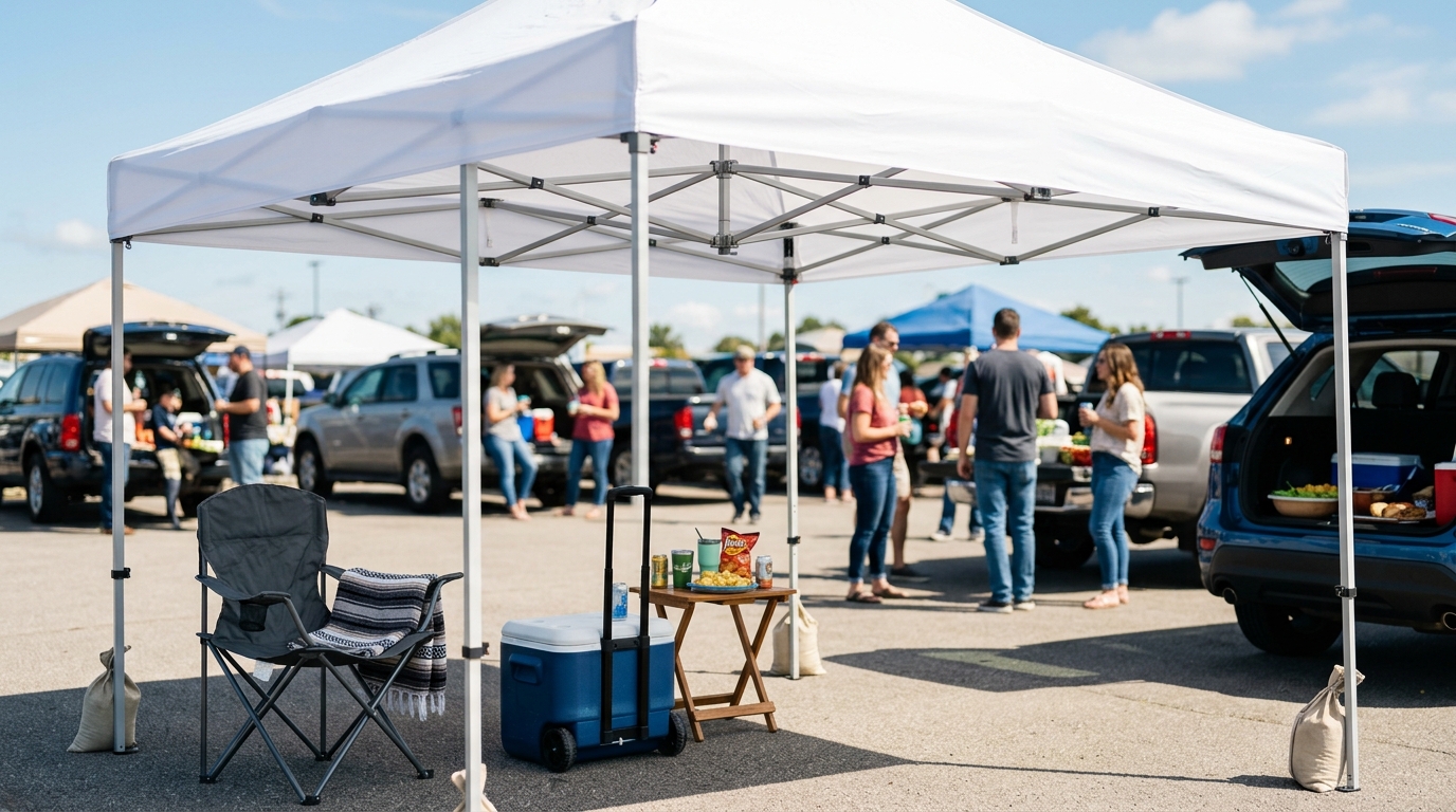 Pop-up canopy used for outdoor tailgate shade